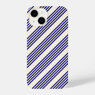 Navy blue en beige vijf strepen patroon iPhone 14 hoesje