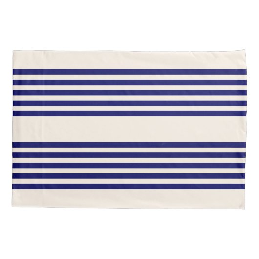 Navy blue en beige vijf strepen patroon kussensloop (Achterkant)