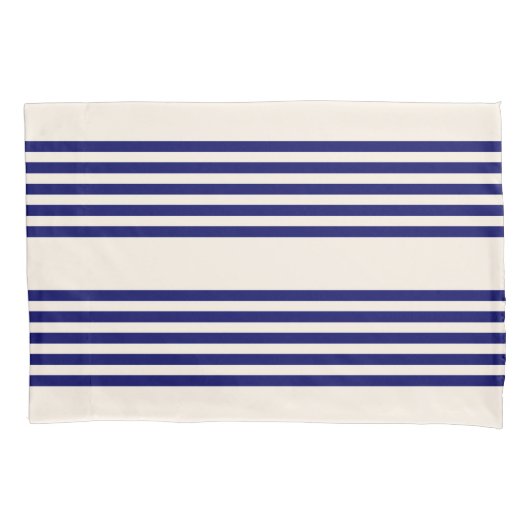 Navy blue en beige vijf strepen patroon kussensloop (Voorkant)