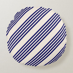 Navy blue en beige vijf strepen patroon rond kussen