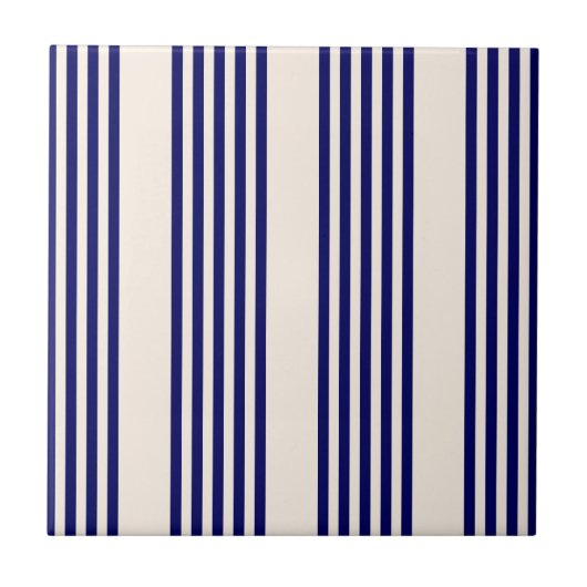 Navy blue en beige vijf strepen patroon tegeltje (Voorkant)
