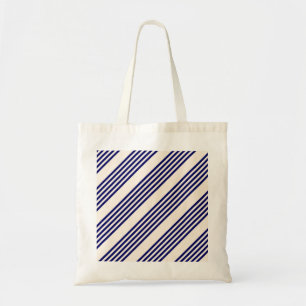 Navy blue en beige vijf strepen patroon tote bag