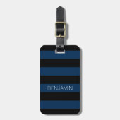 Navy Blue en Black Rugby Stripes met aangepaste na Bagagelabel (Voorkant verticaal)