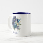 Navy Blue en Blauwgroen Floral Custom Name Mok (Voorkant links)
