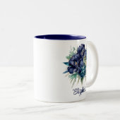 Navy Blue en Blauwgroen Floral Custom Name Mok (Voorkant rechts)