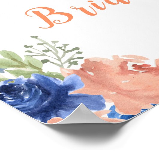 Navy Blue en Blush Bloemen Pompoenen Bruids Welkom Poster (Hoek)