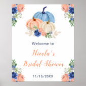 Navy Blue en Blush Bloemen Pompoenen Bruids Welkom Poster (Voorkant)