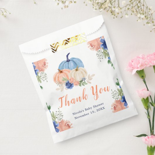 Navy Blue en Blush Bloemenpompoenen Baby shower Bedankzakje (Gezegeld)
