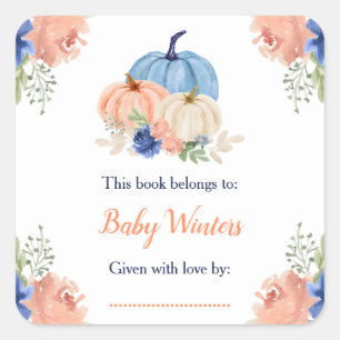 Navy Blue en Blush Bloemenpompoenen Baby shower Vierkante Sticker