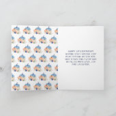 Navy Blue en Blush Bloemenpompoenen Verjaardag Kaart (Binnen)