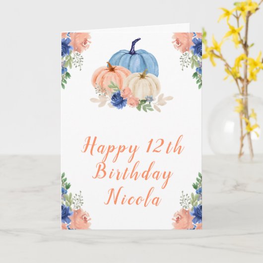 Navy Blue en Blush Bloemenpompoenen Verjaardag Kaart (Gele Bloem)