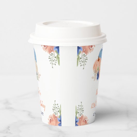 Navy Blue en Blush Bloemenpompoenen Verjaardag Papieren Bekers (Links)