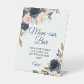 Navy Blue en Blush Floral Shower Momosa Bar Reclamebord Met Voetstuk (Voorkant)