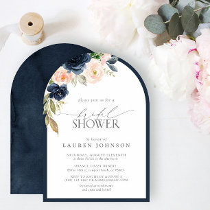 Navy Blue en Blush Floral Waterverf Vrijgezellenfe Kaart