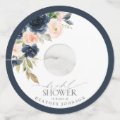 Navy Blue en Blush Floral Waterverf Vrijgezellenfe Wijnglaslabel (Achterkant)