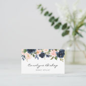 Navy Blue en Blush Flowers Garland Script Visitekaartje (Staand voorkant)