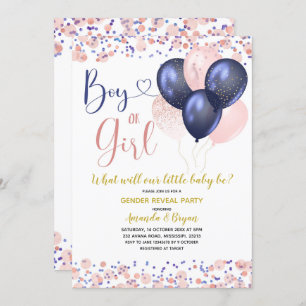 Navy Blue en Blush Pink Ballon Gender onthullen Kaart