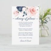 Navy Blue en Blush Pink Floral Chang of Plans Kaart (Staand voorkant)