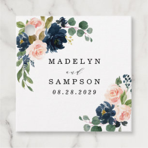 Navy Blue en Blush Pink Floral Country Weddenschap Bedankjes Labels