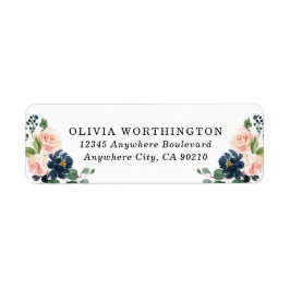 Navy Blue en Blush Pink Floral Country Weddenschap Etiket