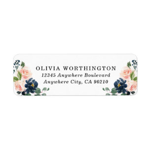 Navy Blue en Blush Pink Floral Country Weddenschap Etiket