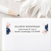 Navy Blue en Blush Pink Floral Wedding Etiket (Insitu)