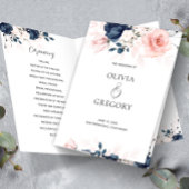 Navy Blue en Blush Pink Floral Wedding Programme