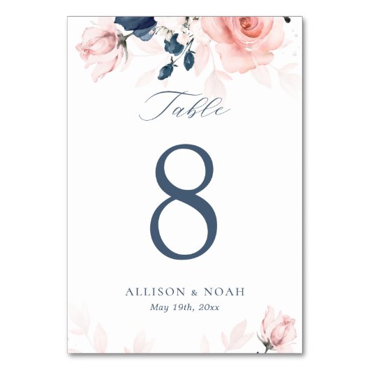 Navy Blue en Blush roze roze zettafelkaart Kaart (Voorkant)