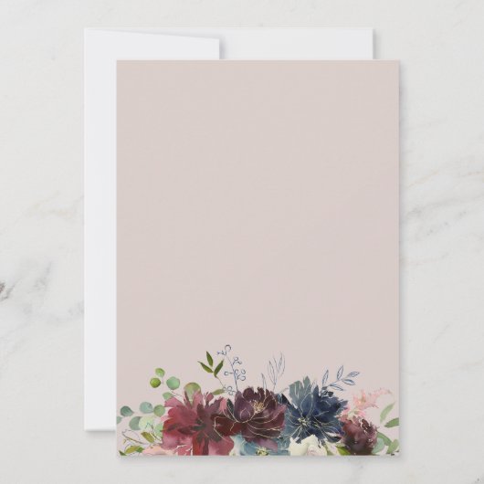Navy Blue en Bourgogne Flowers Weddenschap Kaart (Achterkant)