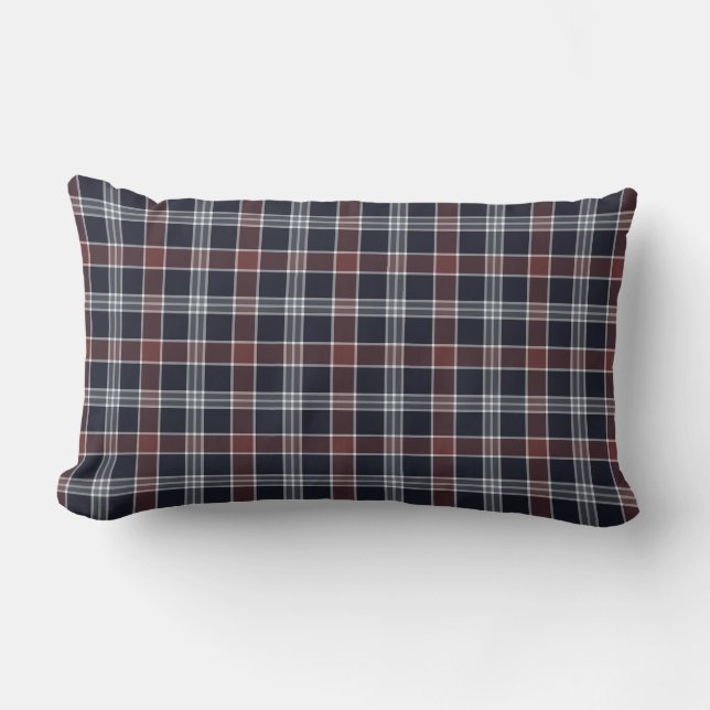 Navy Blue en Bourgondië Plaid Vierkant Kussen (Voorkant)