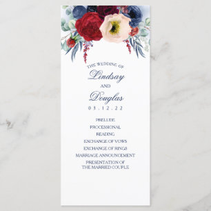 Navy Blue en Bourgondische rode bloemen bruiloft p Programma