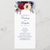 Navy Blue en Bourgondische rode bloemen bruiloft p Programma (Voorkant)