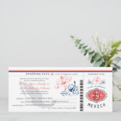 Navy Blue en Coral Mexico - Boarding Pass Wedding Kaart (Staand voorkant)