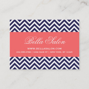 Navy Blue en Coral Moderne Chevron Stripes Visitekaartje