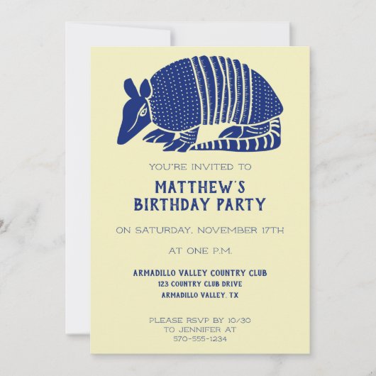 Navy Blue en Cream Armadillo gepersonaliseerde par Kaart (Voorkant)