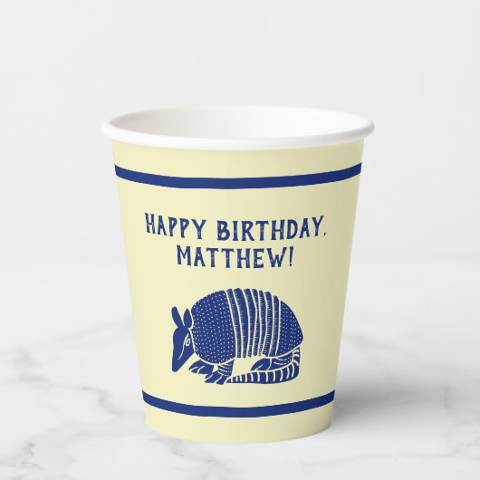 Navy Blue en Cream Armadillo gepersonaliseerde par Papieren Bekers (Voorkant)