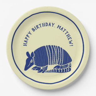 Navy Blue en Cream Armadillo gepersonaliseerde par Papieren Bordje
