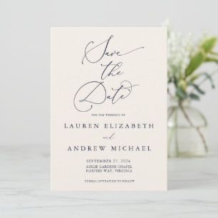 Navy Blue en Cream Minimalist Save the Date Kaart