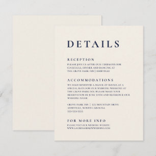 Navy Blue en Cream Modern minimalist legant Informatiekaartje