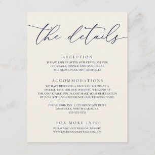 Navy Blue en Cream Modern minimalist Wedding Informatiekaartje