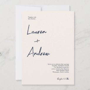 Navy Blue en Cream Modern minimalist Wedding Kaart