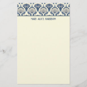 Navy Blue en Cream Seashell Patroon Briefpapier