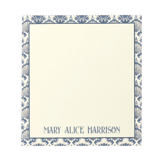 Navy Blue en Cream Seashell Patroon Notitieblok (Voorkant)