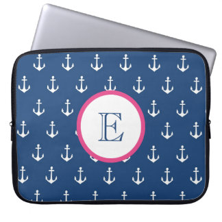 Navy Blue en Donkerroze Anchor-laptophoes Laptop Sleeve