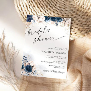Navy Blue en Dusty Roos Bridal Shower Invitation Kaart