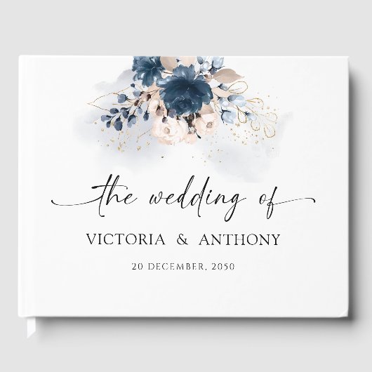 Navy Blue en Dusty Roos bruiloft gastenboek (Voorkant)