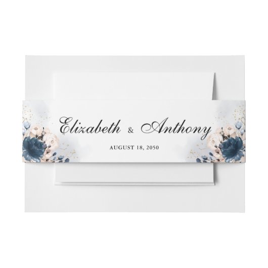 Navy Blue en Dusty Roos bruiloft uitnodiging Uitnodigingen Wikkel (Voorkant Voorbeeld)