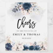 Navy Blue en Dusty Roos bruiloft wijnlabel Wijn Etiket (Enkel label)