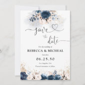 Navy Blue en Dusty Roos Save The Date Cards (Voorkant)
