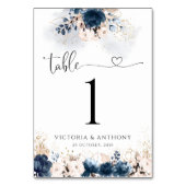 Navy Blue en Dusty Roos Trouwtafel Nummers Kaart (Achterkant)